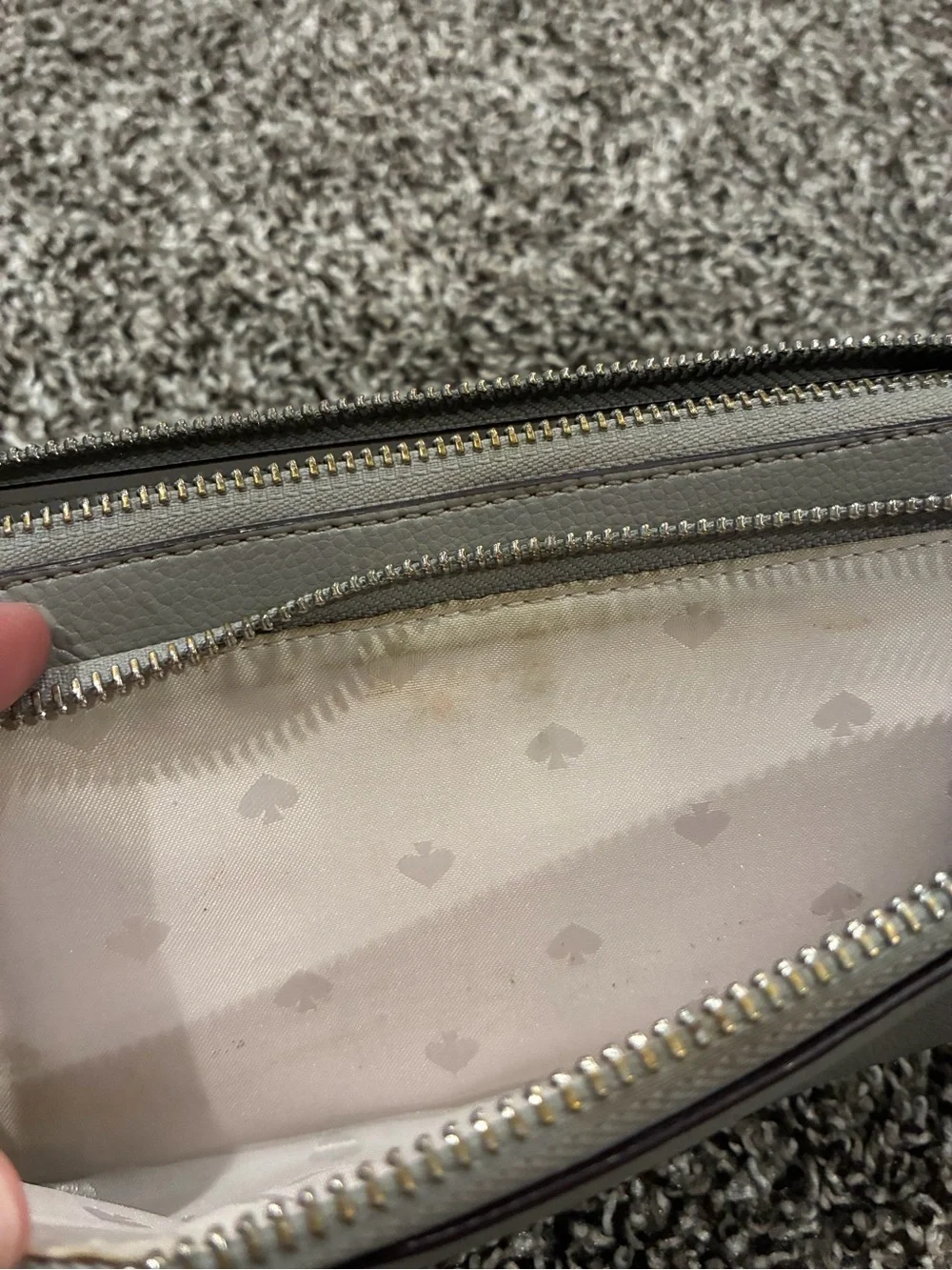 kate spade gray leather zip wristlet